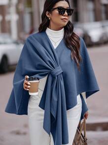 Calvaya Plus Size Solid Color Minimalist Commute Jacket, Casual Daily Wear, For Winter - Dusty Blue - View 3