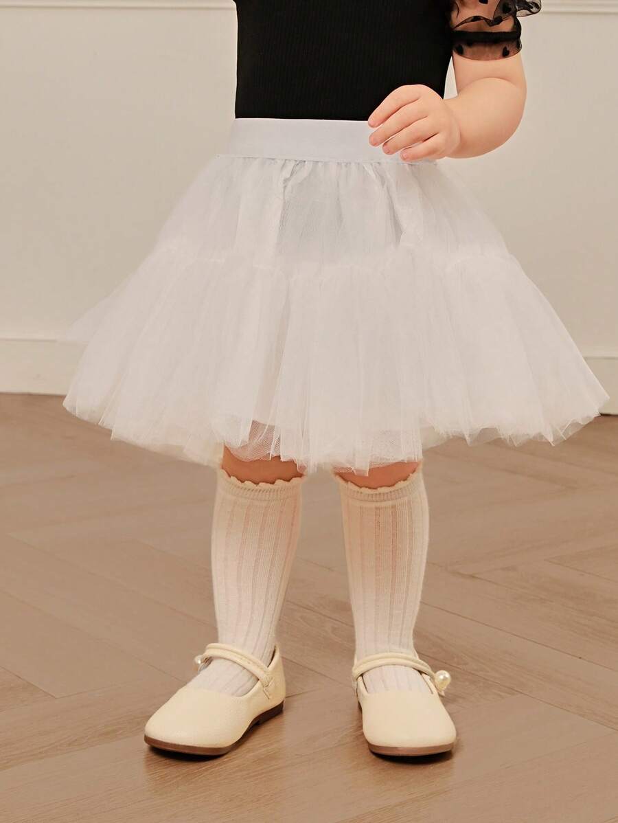Souflis Souflis Baby Girls Elegant Multilayer Tulle Puff Princess Skirt Ballet Tutu Skirt, Dance Outfit - White - View 1