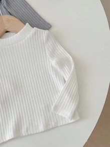 SHEIN LMoss Kids LMoss 3 件套女婴可爱纯色弹力针织长袖内衣，秋冬款 - 彩色 - 查看 4