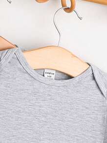 SHEIN 新生儿信封领长袖连体衣礼盒套装 - 灰色 - 查看 4
