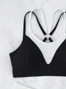 New Design Color Block Sexy Ribbed 2 In 1 Bikini Set Summer - Black and White - View 6