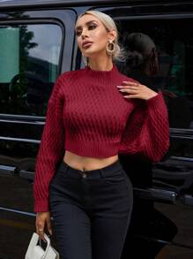 SHEIN Privé Women's Autumn/Winter Casual Backless Twist Dropped Shoulder Long Sleeve Cropped Sweater