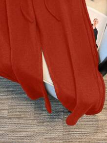 SHEIN LUNE Plus Size Women Solid Color Drawstring Waist Wide Leg Loose Knitted Pants For New Year Clothes