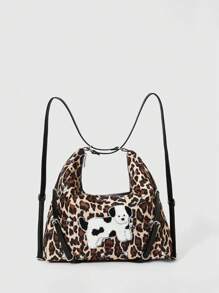 ROMWE Kawaii New Leopard Print Versatile Large Capacity Fashion Backpack Tote Bag - Multicolor - View 2