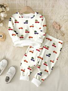 SHEIN Bộ đồ mặc nhà cơ bản cổ tròn dài tay vừa vặn thoải mái cho bé trai, thoải mái cho mùa thu/đông - Nhiều màu - Xem 1