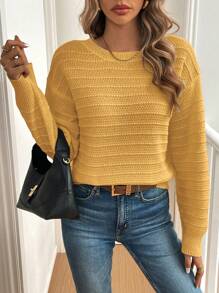 SHEIN LUNE Casual Solid Color Bow Decorated Sweater, Autumn/Winter - Yellow - View 5