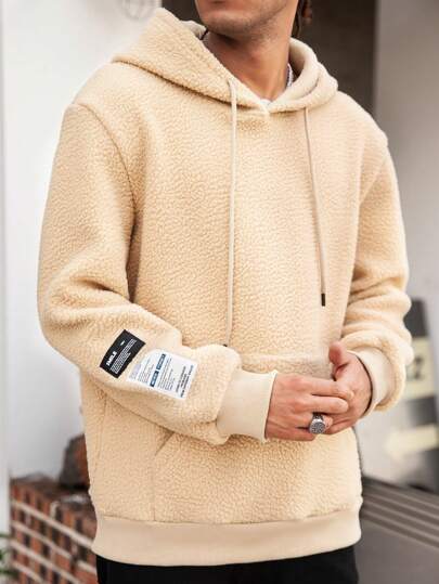 Manfinity Hypemode 1pc Men's Long Sleeve Plain Hoodie, Casual For Daily Wear Long Sleeve Khaki Hoodie, For Friends, Husband, Boyfriend Gifts