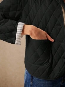 Poéselle Manteau court rembourré à manches longues et col pour femmes, de couleur unie, pour l'hiver