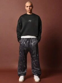SUMWON Pantalon de jogging en molleton premium avec fermetures éclair latérales, motif marbre, vêtement d'intérieur pour l'automne et l'hiver, streetwear de performance, pantalon d'entraînement - Multicolore - Voir 3