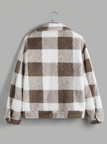Manfinity VCAY Men Woven Fashion Daily Casual Young Plaid Long Sleeve Jacket, Going Out Fashion Warm Colorful Long Sleeve Sherpa Jacket, For Friends, Husband, Boyfriend Gifts