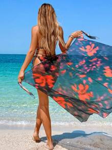 Conjunto de 3 piezas de traje de baño para mujer: traje de baño sexy con estampado de teñido anudado y falda maxi de playa de verano