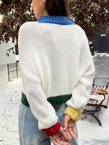 INAWLY Suéter informal de manga larga con cuello alto de bloque de color talla grande, suéter de punto para otoño e invierno - Multicolor - Ver 2