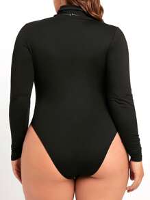 SHEIN CURVE+ Áo liền quần cổ lọ ôm vừa vặn cho nữ cỡ lớn, áo thu - màu đen - Xem 6