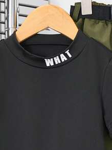 SHEIN Toddler Boys Letter Graphic Tee & Flap Pocket Trousers - Multicolor - View 4