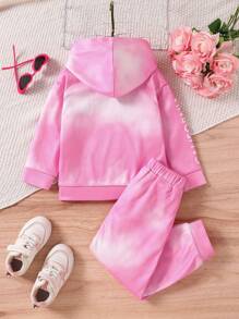 2 Stück Mädchen Lässiges Batik-Sweatshirt und Hosen Set, mit locker sitzendem Schnitt, rosa Batik-Farbschema und stylischen Prints, geeignet für den täglichen Gebrauch, Outdoor-Lässig und Zuhause für Mädchen von 4-7 Jahren, Herbst/Winter