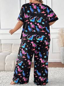 SHEIN CURVE+ Plus Size Color Gradient Dinosaur Short Sleeved Pants Set
