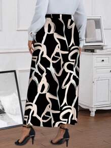 EMERY ROSE Plus Size Vrouwen Elegante All-Over Bedrukte Rechte Lange Rok, Winter Dameskleding