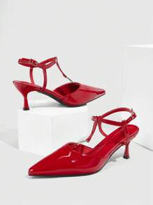 CUCCOO CHICEST 女士红色高跟时尚浅口鞋，带后带，适合圣诞节和新年假期氛围，秋冬季 - 紅色 - 查看 5