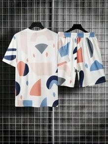 Manfinity Homme Męski, w pełni nadrukowany, krótki rękaw, T-shirt i spodenki, na wyjście, dla męża