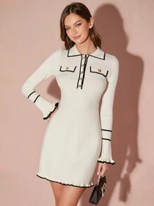 SHEIN Vestido corto elegante de mujer con mangas acampanadas y cuello de cisne, para otoño e invierno
