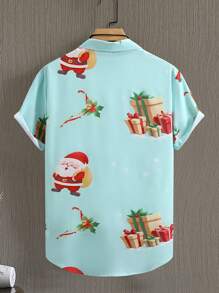 Manfinity Homme Camicia casual a maniche corte con stampa natalizia, di taglia oversize, per uscire