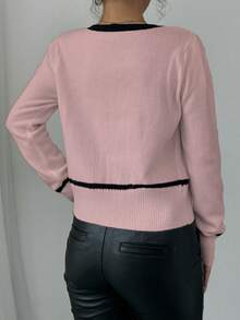 Elenzga Áo thun nữ tay dài họa tiết đơn sắc tối giản, mặc thường ngày - Màu Hồng  Dưa hấu - Xem 2