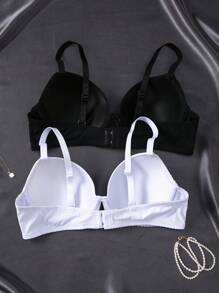 2pcs/Set Minimalist Solid Color Front Closure Adjustable Underwire Bras For Small Bust Women - Black and White - View 2