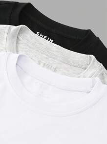 INAWLY 3 件套女士纯色圆领长袖 T 恤 - 黑與白 - 查看 3