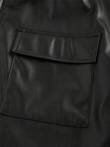 Manfinity VCAY 男士休闲时尚全拉链口袋 PU 皮革宽松编织长袖夹克，街头风格，适合秋冬送给朋友/丈夫的礼物