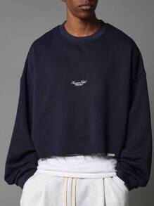 Sumwon Club Records International Oversized Cropped Sweatshirt Urban Streetwear Style Fall Winter Collection - Blue - View 3