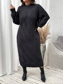 Calvaya Robe-pull ample pour femme, col rond, épaules dénudées, manches longues, unie, décontractée, automne/hiver