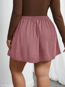 SHEIN Privé Váy chữ A nhung kẻ trơn màu thường ngày cỡ lớn cho nữ, mùa thu, mùa đông - Hồng - Xem 2