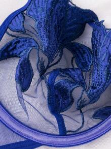 Lingerie brassière à bretelles spaghetti minimaliste décontractée avec broderie florale pour femmes - Bleu azur - Voir 6