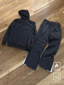 Manfinity Roghcode Men's Autumn Letter Print Long Sleeve Zip Closure Hoodie And Sweatpants Casual 2 Pieces Set - Black - View 2