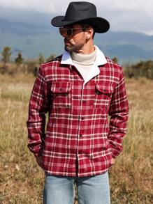 Manfinity Homme Camisa informal de manga larga con botones frontales y diseño a cuadros, estilo casual para trabajar, como regalo para amigos, esposo o novio