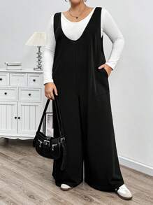 SHEIN CURVE+ Kombinezon damski Curve Plus Size z dekoltem w serek i luźnymi kieszeniami Palazzo, swobodny na jesień
