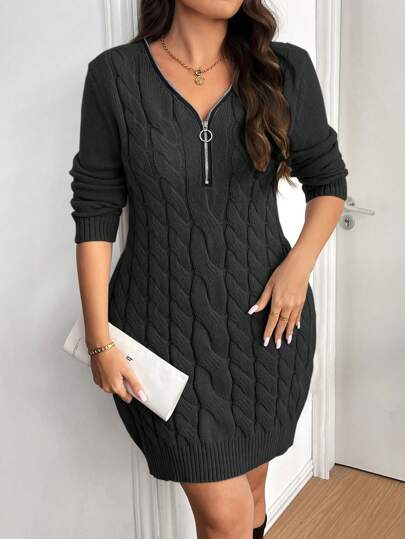 Vionelle 休闲百搭修身拉链领毛衣裙，加大码，适合冬季