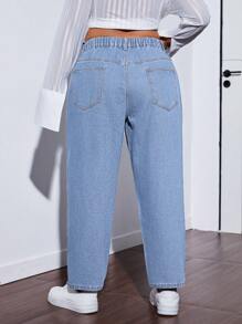SHEIN EZwear Plus Size Women Pockets Sequin Rhinestone Cone-Shaped Casual Versatile Jeans
