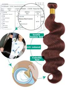 3 Stücke Rotbraune Bündel, Körperwellen-Bündel, Echthaar, rotbraun gefärbt, reines Remy-Haar, gewellt, Braun, Kupferrot, weich, dick, zum Einnähen, Haarwebart-Bündel für Frauen
