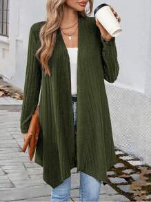 Chiquease Women Casual Solid Color Asymmetrical Hem Jacket, For Autumn - Army Green - View 1
