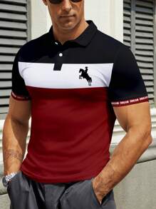 Manfinity Dauomo 大码男式休闲骑马和拼色印花短袖 Polo 衫，夏季 - 彩色 - 查看 1