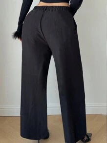 Calvaya Pantalones de vestir casuales y versátiles de tiro alto y fluidos, unicolor, para talla grande, para volver al colegio