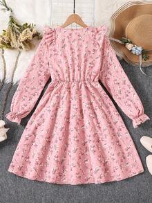 SHEIN Vintaside Kids 女孩可爱碎花长袖连衣裙 - 粉色 - 查看 2