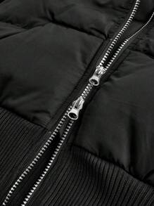 SHEIN Girls' Black Line Pattern Warm Fluffy Cute Jacket, Suitable For School, Street, Outdoor, Home, Sports, Fashion Athletic Wear - Black - View 4