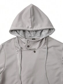 Manfinity Homme Men's Casual Oblique Zip Drawstring Hoodie Sweatshirt For Autumn - Light Grey - View 3