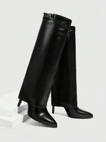 CUCCOO SZL Fashionable Black Skinny Leg Boots, Pointed Toe High Shaft Stiletto Heel Over-The-Knee Boots, Sexy Diva Women's Riding Boots For Christmas - Black - View 3