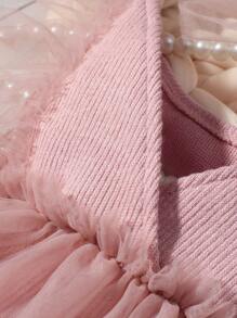 SHEIN Newborn Photography 2pcs Set - Solid Color Mesh Ruffle Romper And Headband Christening Dusty Mauve Summer Cute - Purple - View 5
