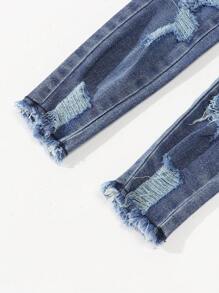 Setelan Streetwear Kasual Y2K 2 Potong untuk Gadis Muda: Sweatshirt dengan Grafis Huruf dan Celana Jeans Denim Lusuh, Musim Gugur/Dingin - Hitam - View 3