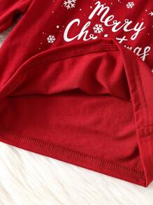 SHEIN Baby Boy/Girl Christmas Snowflake Cute Cartoon Print Red Long Sleeve Top