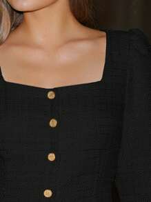 Aveloria Rosie Váy dự tiệc ngày lễ tay dài màu đen cổ vuông thắt eo xếp nếp kiểu Pháp - màu đen - Xem 7